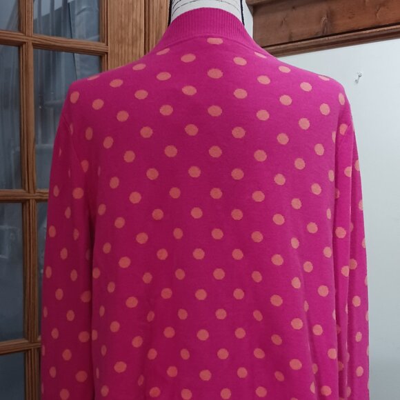 Isaac Mizrahi Pink & Orange Polka-Dot Jacquard Long-Sleeve Cardigan Sweater - Picture 3 of 6